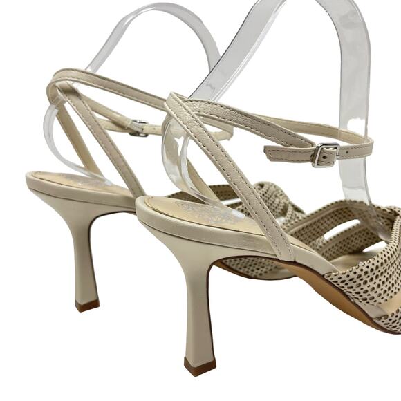 Vince Camuto | Earlena SZ US 11 NWOB Mesh Cut Leather Square Toe Cream Heels - Picture 4 of 13